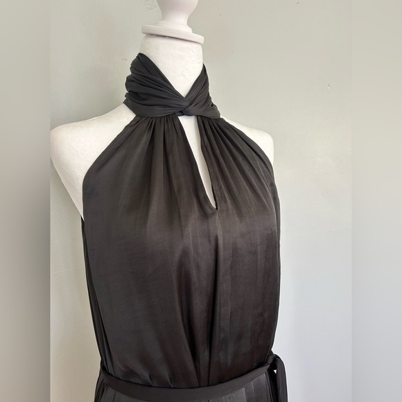 Banana Republic Elegant Black Satin Twisted Halter Maxi Dress 6 Tall - Picture 6 of 8